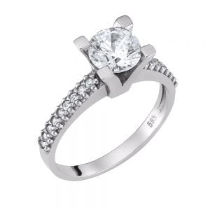 Μονόπετρο Δαχτυλίδι Λευκόχρυσο Κ14 KBD-10116W