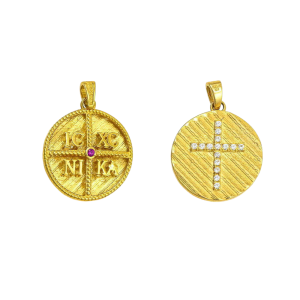 Φυλαχτό Χρυσό Κ14 Διπλής Όψης Κωνσταντινάτο AFP-20540