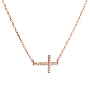Κολιέ Σταυρός Ασημένιος Ροζ ASZ-0204R