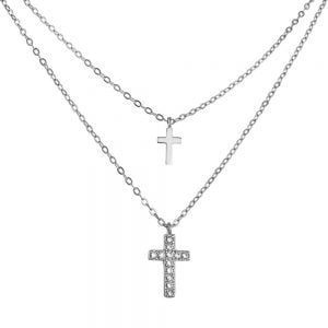 Κολιέ Διπλός Σταυρός Ασημένιο 925 ASZ-0205W