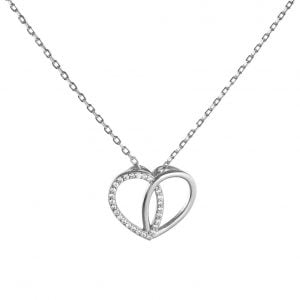Κολιέ Ασημένιο 925 Καρδιά Μισή Λουστρέ Μισή Με Πέτρες ASZ-0174W