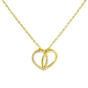 Κολιέ Ασημένιο 925 Επιχρυσωμένο Καρδιά Μισή Λουστρέ Μισή Με Πέτρες ASZ-0174G