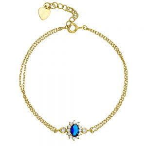 Βραχιόλι Ασημένιο 925 Επιχρυσωμένο Ροζέτα Οβάλ Με Μπλε Πέτρα ASZ-0050G