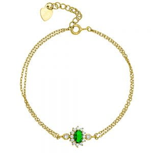 Βραχιόλι Ασημένιο 925 Επιχρυσωμένο Ροζέτα Οβάλ Με Πράσινη Πέτρα ASZ-0048G
