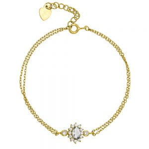 Βραχιόλι Ασημένιο 925 Επιχρυσωμένο Ροζέτα Οβάλ Με Λευκές Πέτρες ASZ-0049G