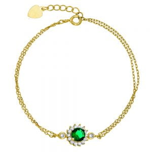 Βραχιόλι Ασημένιο 925 Επιχρυσωμένο Ροζέτα Στρόγγυλη Με Πράσινη Πέτρα ASZ-0052G