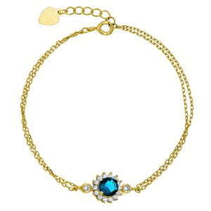 Βραχιόλι Ασημένιο 925 Επιχρυσωμένο Ροζέτα Στρόγγυλη Με Μπλε Πέτρα ASZ-0053G