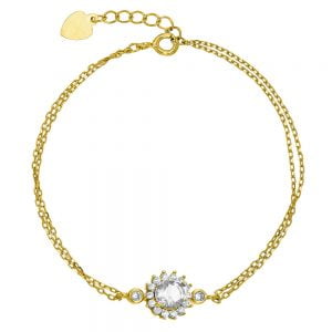 Βραχιόλι Ασημένιο 925 Επιχρυσωμένο Ροζέτα Στρόγγυλη Με Λευκές Πέτρες ASZ-0051G