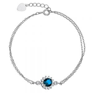 Βραχιόλι Ασημένιο 925 Ροζέτα Στρόγγυλη Με Μπλε Πέτρα ASZ-0053W