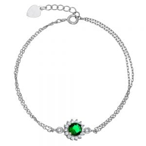 Βραχιόλι Ασημένιο 925 Ροζέτα Στρόγγυλη Με Πράσινη Πέτρα ASZ-0052W