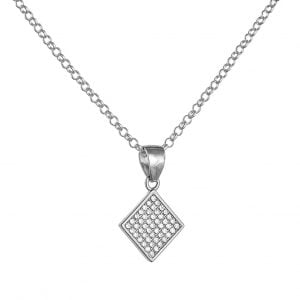 Κολιέ Ασημένιο 925 Ρόμβος Με Πέτρες ASM-0116W