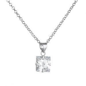 Κολιέ Ασημένιο 925 Με Τετράγωνη Λευκή Πέτρα Ζιργκόν 9x9mm ASM-0102W