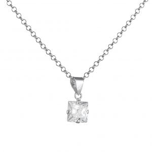 Κολιέ Ασημένιο 925 Με Τετράγωνη Λευκή Πέτρα Ζιργκόν 7x7mm ASM-0109W