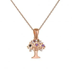 Κολιέ Ασημένιο 925 Ροζ Δέντρο Της Ζωής ASM-0086R