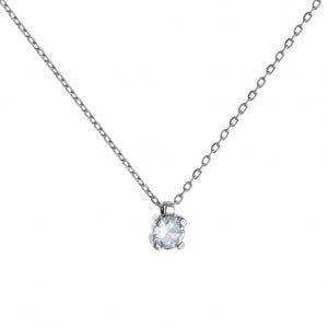 Κολιέ Ασημένιο 925 Μονόπετρο Με Τετράγωνη Βάση & Στρόγγυλη Πέτρα ASZ-0206W