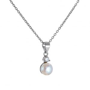 Κολιέ Ασημένιο 925 Μαργαριτάρι Με Πέτρα ASZ-0201W