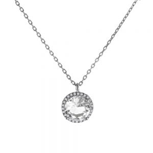 Κολιέ Ασημένιο 925 Στρόγγυλη Ροζέτα Μεγάλη Με Λευκές Πέτρες ASZ-0183W