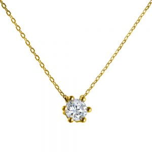 Κολιέ Ασημένιο 925 Επιχρυσωμένο Μονόπετρο Με Λευκή Πέτρα ASZ-0231G