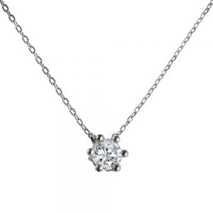 Κολιέ Ασημένιο 925 Μονόπετρο Με Λευκή Πέτρα ASZ-0231W