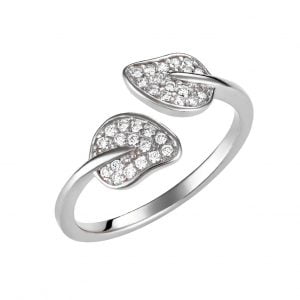 Δαχτυλίδι Ασημένιο 925 Διπλό Φύλλο Με Λευκές Πέτρες ASZ-0250W