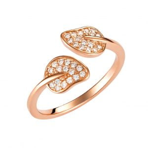 Δαχτυλίδι Ασημένιο 925 Ροζ Διπλό Φύλλο Με Λευκές Πέτρες ASZ-0250R