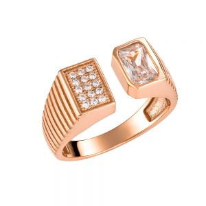 Δαχτυλίδι Ασημένιο 925 Ροζ Σεβαλιέ Με Λευκές Πέτρες ASZ-0248R