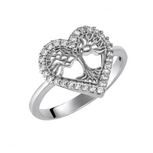 Δαχτυλίδι Ασημένιο 925 Σε Σχήμα Καρδιά Με Το Δέντρο Της Ζωής ASM-0165W