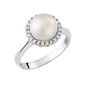 Δαχτυλίδι Λευκόχρυσο Με Μαργαριτάρι & Λευκές Πέτρες Ζιργκον MSD-20780W