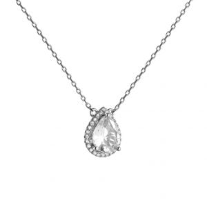 Κολιέ Ασημένιο 925 Ροζέτα Δάκρυ Με Λευκές Πέτρες ASZ-0184W