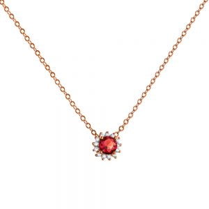 Κολιέ Ασημένιο 925 Ροζ Ροζέτα Στρόγγυλη Με Κόκκινη Πέτρα ASZ-0195R