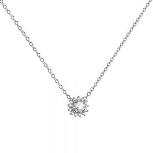 Κολιέ Ασημένιο 925 Ροζέτα Στρόγγυλη Με Λευκές Πέτρες ASZ-0193W