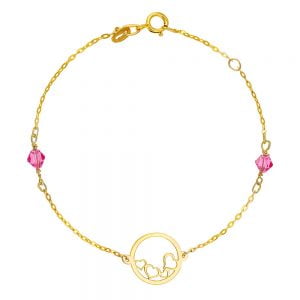Βραχιόλι Παιδικό Χρυσό Κ14 Κύκλος Με Καρδιές & Ροζ Πέτρες IPB-20852G