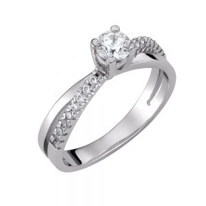 Μονόπετρο Δαχτυλίδι Λευκόχρυσο Κ14 KBD-10138W