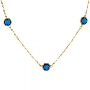 Κολιέ Χρυσό Κ14 Με Μπλε Πέτρες Ζιργκον IPK-20128Y