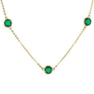 Κολιέ Χρυσό Κ14 Με Πράσινες Πέτρες Ζιργκον IPK-20129Y