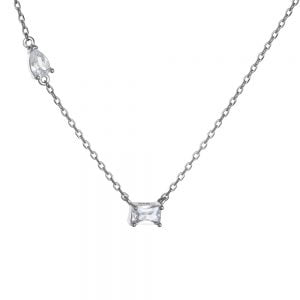 Κολιέ Ασημένιο 925 Με Ορθογώνια Πέτρα Ζιργκον Στο Κέντρο & Δάκρυ Στο Πλάϊ ASZ-1051W