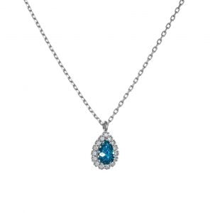 Κολιέ Ασημένιο 925 Ροζέτα Σε Σχήμα Δάκρυ Με Μπλε Πέτρα Ζιργκον ASZ-1039W