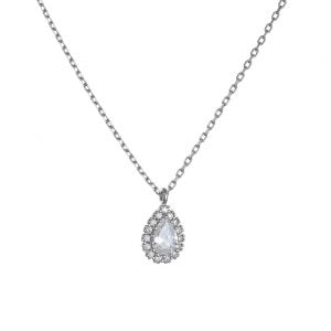 Κολιέ Ασημένιο 925 Ροζέτα Σε Σχήμα Δάκρυ Με Λευκές Πέτρες Ζιργκον ASZ-1038W