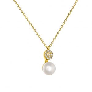 Κολιέ Ασημένιο 925 Επιχρυσωμένο Με Κύκλο & Μαργαριτάρι ASZ-1035G