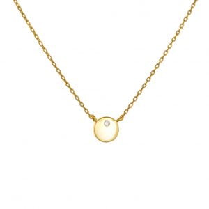 Κολιέ Ασημένιο 925 Επιχρυσωμένο Μικρός Κύκλος Με Λευκή Πέτρα Ζιργκον ASZ-1031G