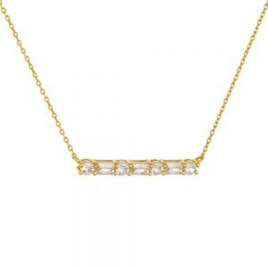 Κολιέ Ασημένιο Επιχρυσωμένο 925 Μπάρα Με Λευκές Πέτρες Ζιργκόν ASZ-1046G