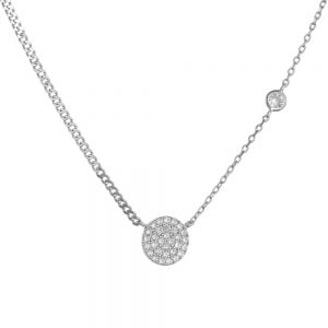 Κολιέ Ασημένιο 925 Με Δύο Σχέδια Αλυσίδας & Κύκλος Με Λευκές Πέτρες Ζιργκον ASZ-1036W