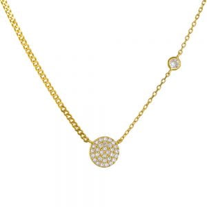 Κολιέ Ασημένιο 925 Επιχρυσωμένο Με Δύο Σχέδια Αλυσίδας & Κύκλος Με Λευκές Πέτρες Ζιργκον ASZ-1036G