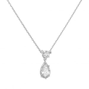 Κολιέ Ασημένιο 925 Με Στρόγγυλη & Σε Σχήμα Δάκρυ Πέτρες Ζιργκον ASZ-20801W