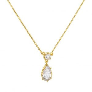 Κολιέ Ασημένιο 925 Επιχρυσωμένο Με Στρόγγυλη & Σε Σχήμα Δάκρυ Πέτρες Ζιργκον ASZ-20801G