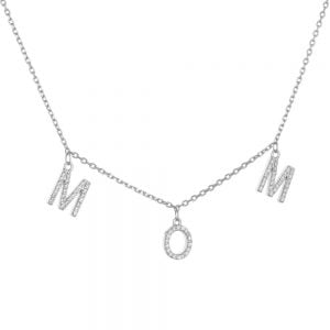 Κολιέ Ασημένιο 925 MOM Με Λευκές Πέτρες Ζιργκόν ASZ-1037W