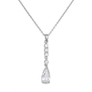 Κολιέ Ασημένιο 925 Κρεμαστό Με Στρόγγυλες Πέτρες & Δάκρυ Στο Τελείωμα ASZ-1027W