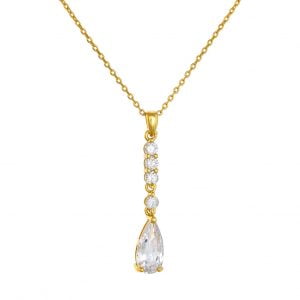 Κολιέ Ασημένιο 925 Επιχρυσωμένο Κρεμαστό Με Στρόγγυλες Πέτρες & Δάκρυ Στο Τελείωμα ASZ-1027G
