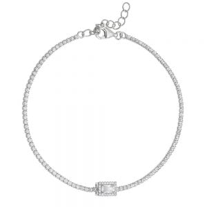 Βραχιόλι Ασημένιο 925 Ριβιέρα Με Λευκές Πέτρες Ζιργκον & Ορθογώνιο Καστόνι Στο Κέντρο ASZ-1012W