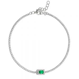 Βραχιόλι Ασημένιο 925 Ριβιέρα Λευκές Πέτρες Ζιργκον & Ορθογώνιο Καστόνι Στο Κέντρο Με Πράσινη Πέτρα ASZ-1013W
